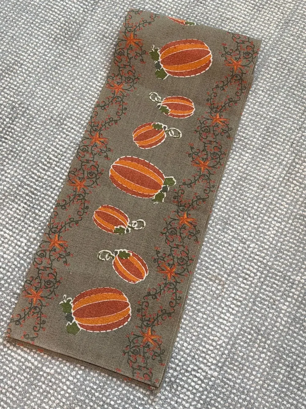 Fall table runner with pumpkins farmhouse country